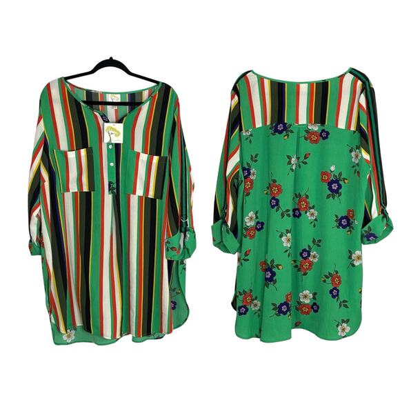 NWT Anthropologie Fig and Flower Tunic Top Women’s Size 3X Floral Stripe - Picture 1 of 6
